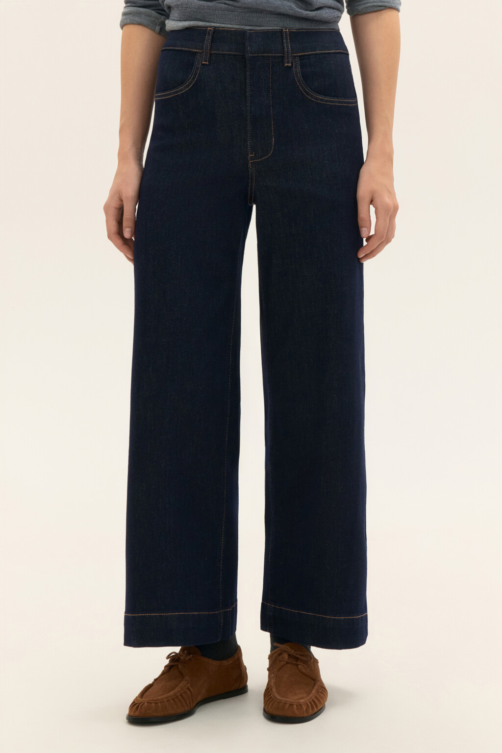 Джинсы широкие укороченные - цвет синий - 2