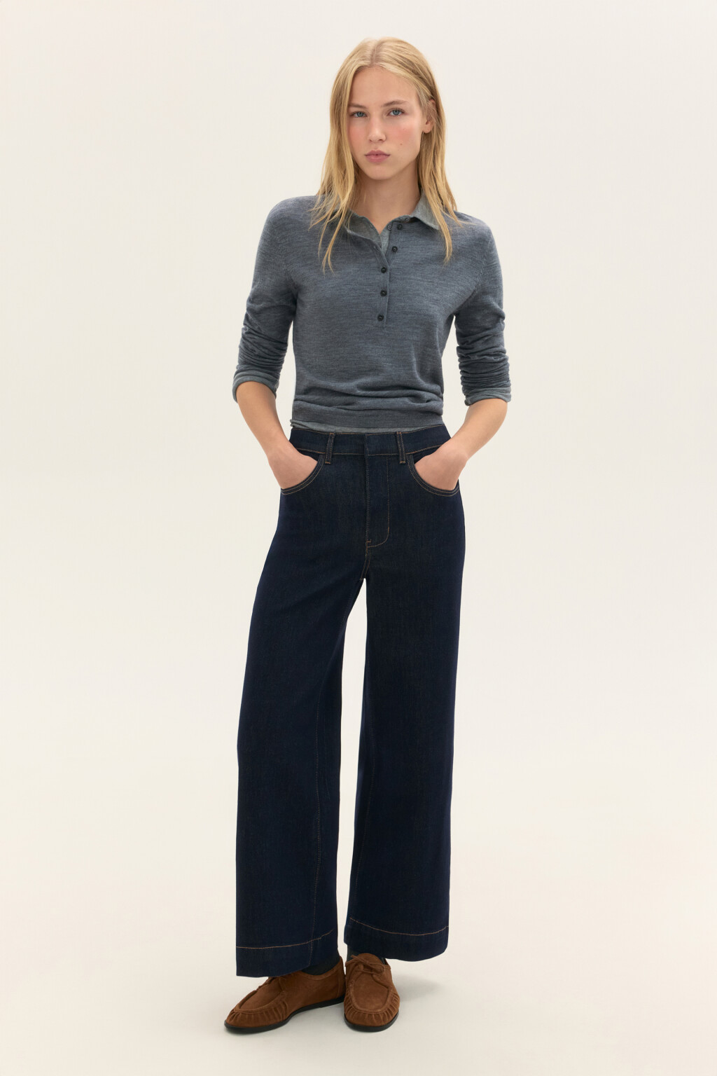 Джинсы широкие укороченные - цвет синий - 4