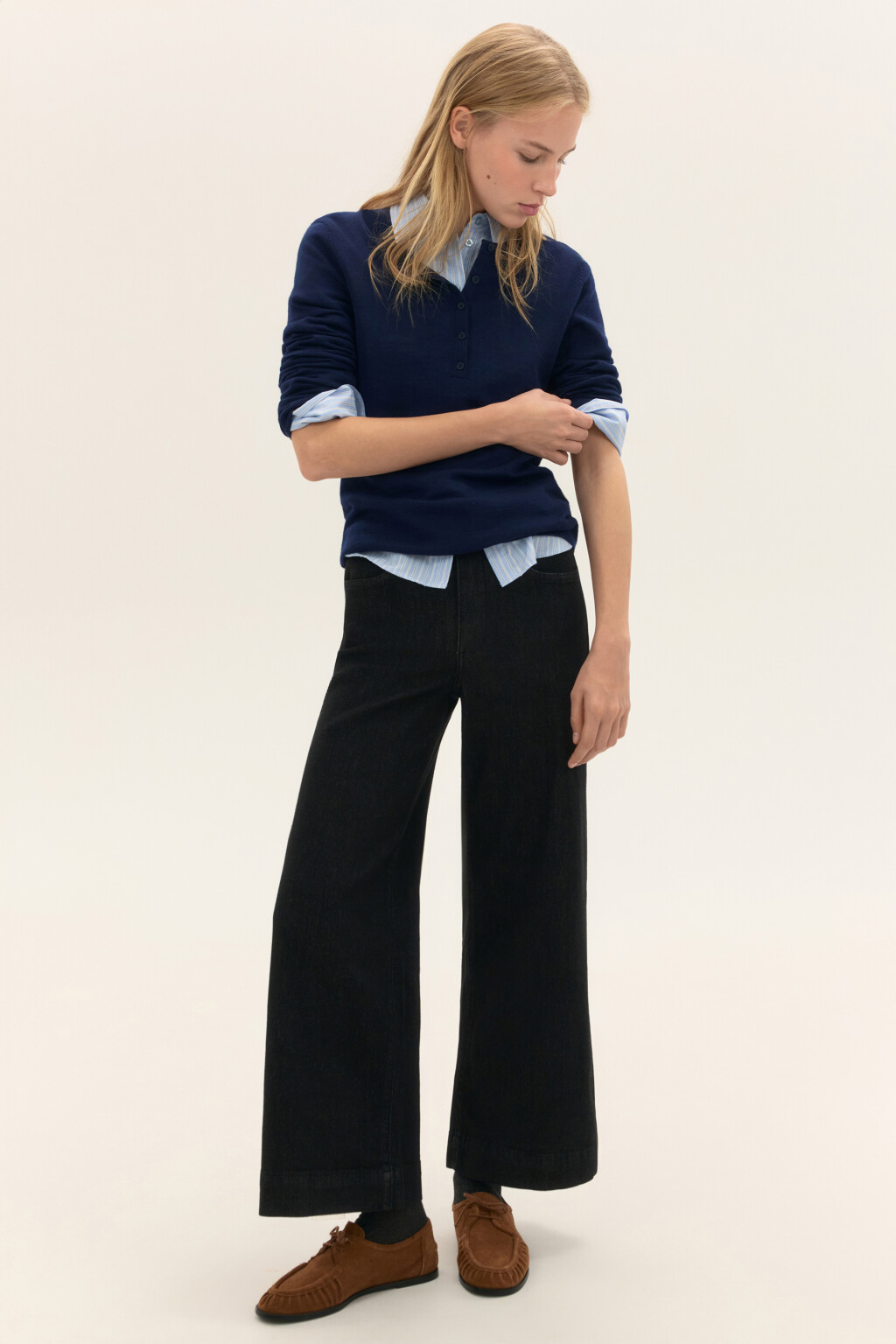 Джинсы широкие укороченные - цвет черный - 1