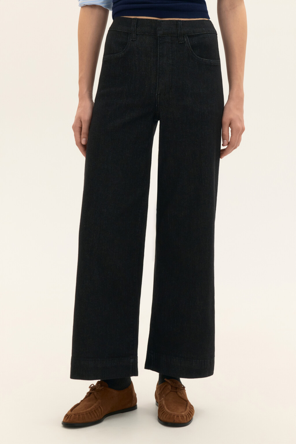 Джинсы широкие укороченные - цвет черный - 2