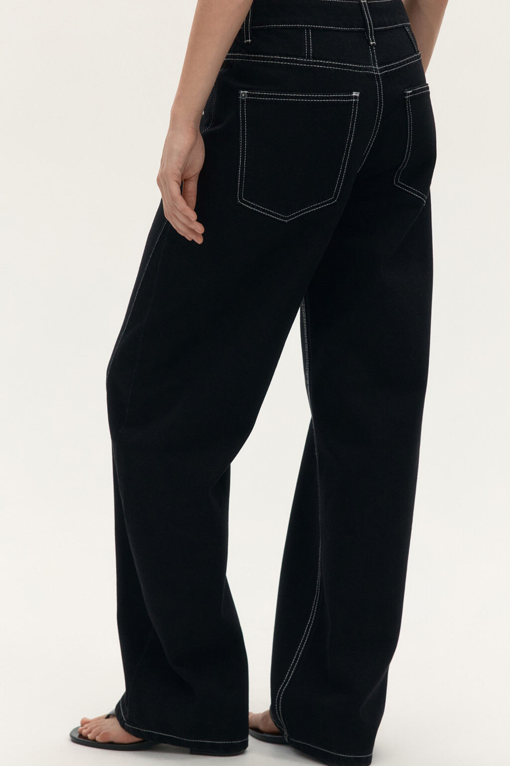 Джинсы barrel с контрастными швами - цвет черный - 3