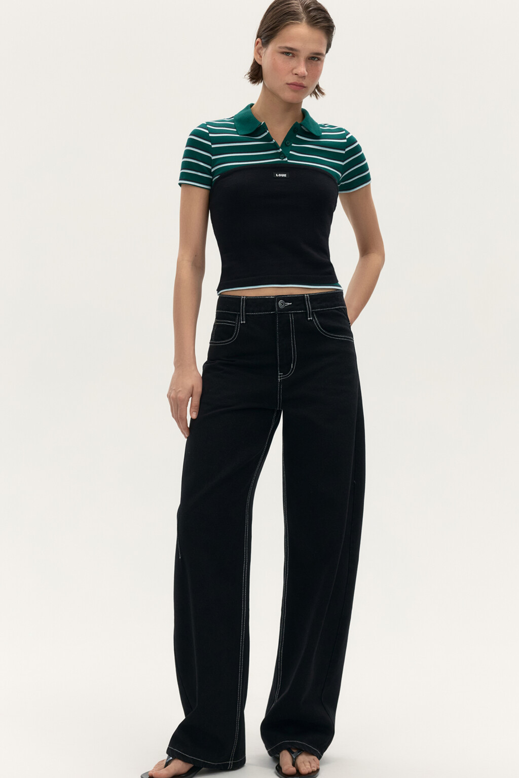 Джинсы barrel с контрастными швами - цвет черный - 4