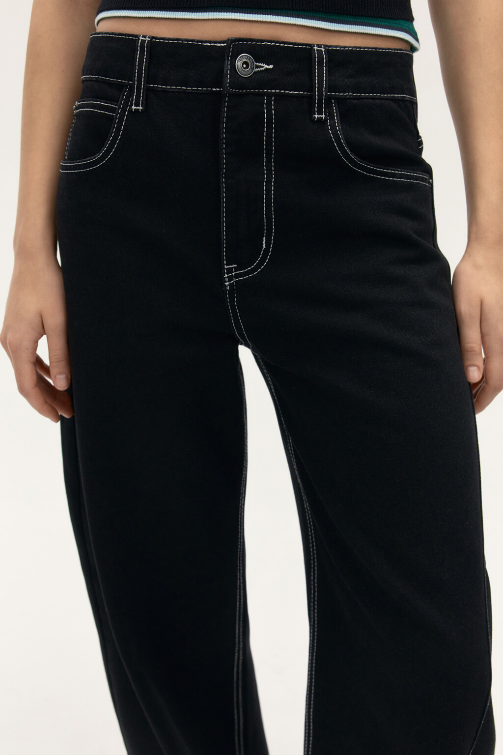 Джинсы barrel с контрастными швами - цвет черный - 5