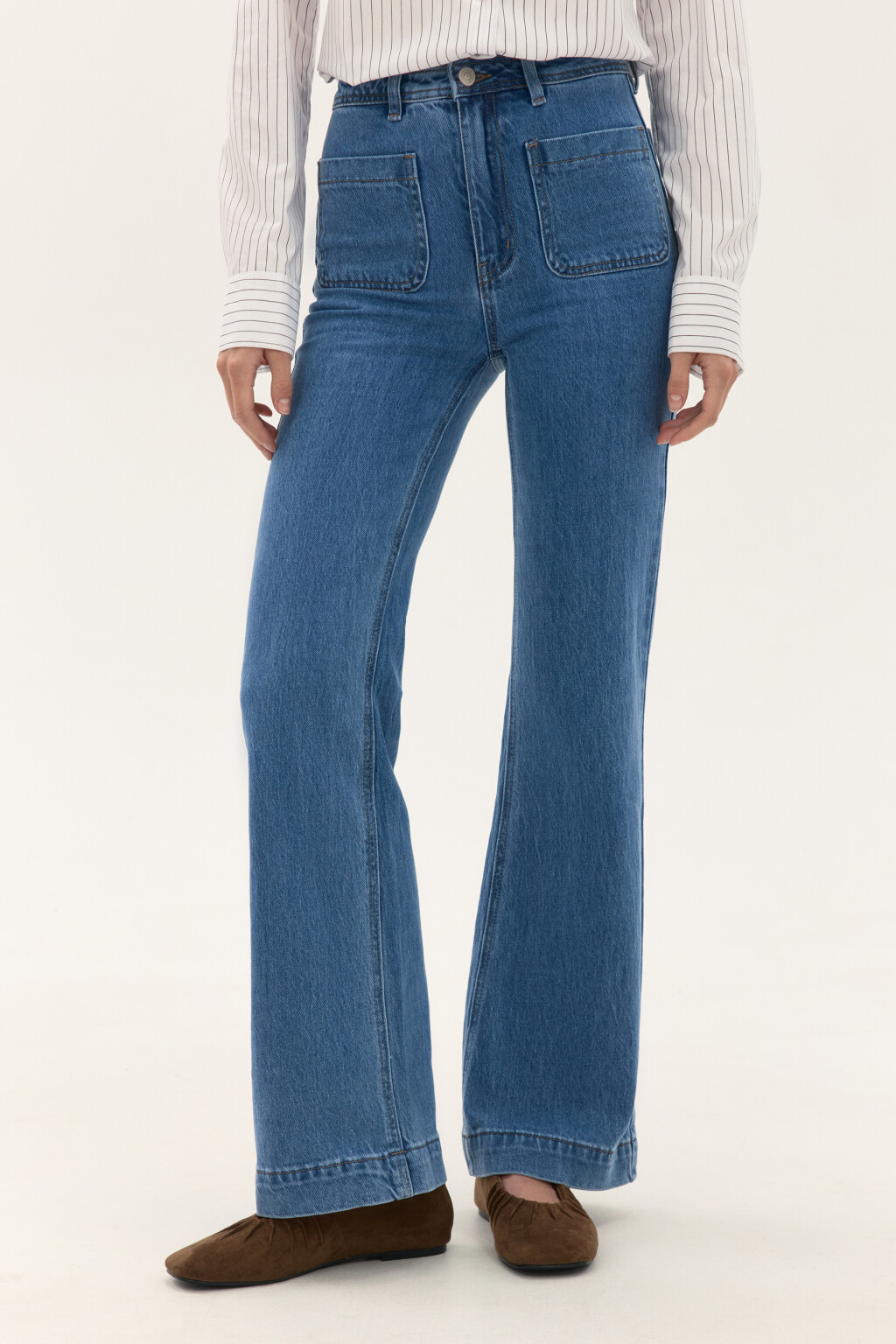 Джинсы клеш с высокой посадкой - цвет голубой - 2