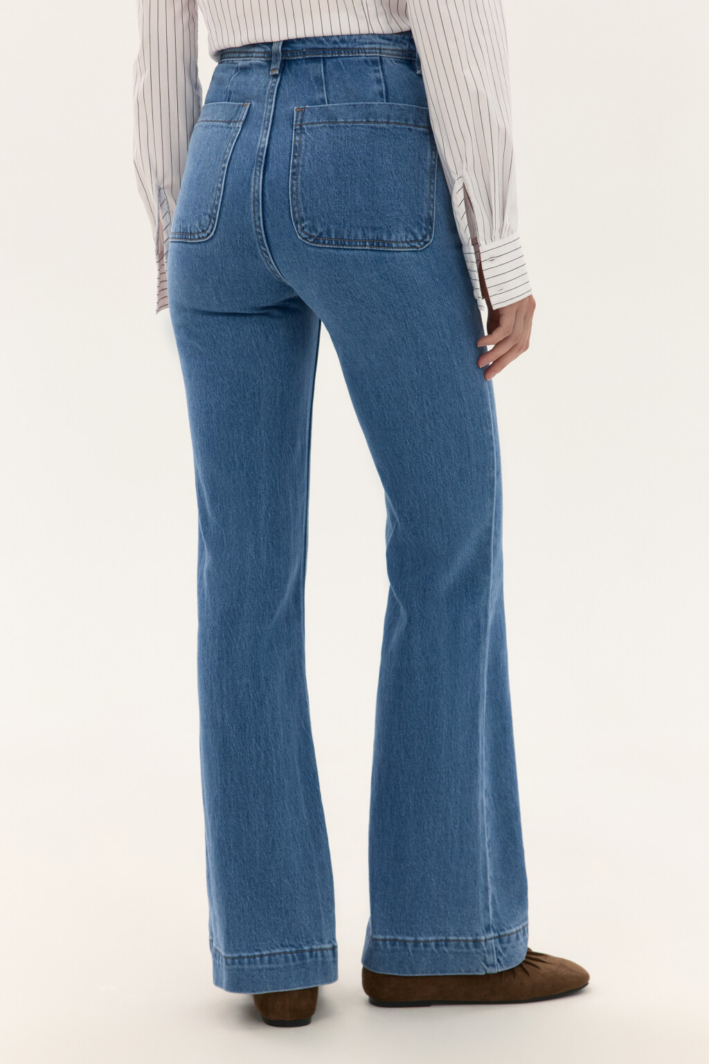 Джинсы клеш с высокой посадкой - цвет голубой - 3