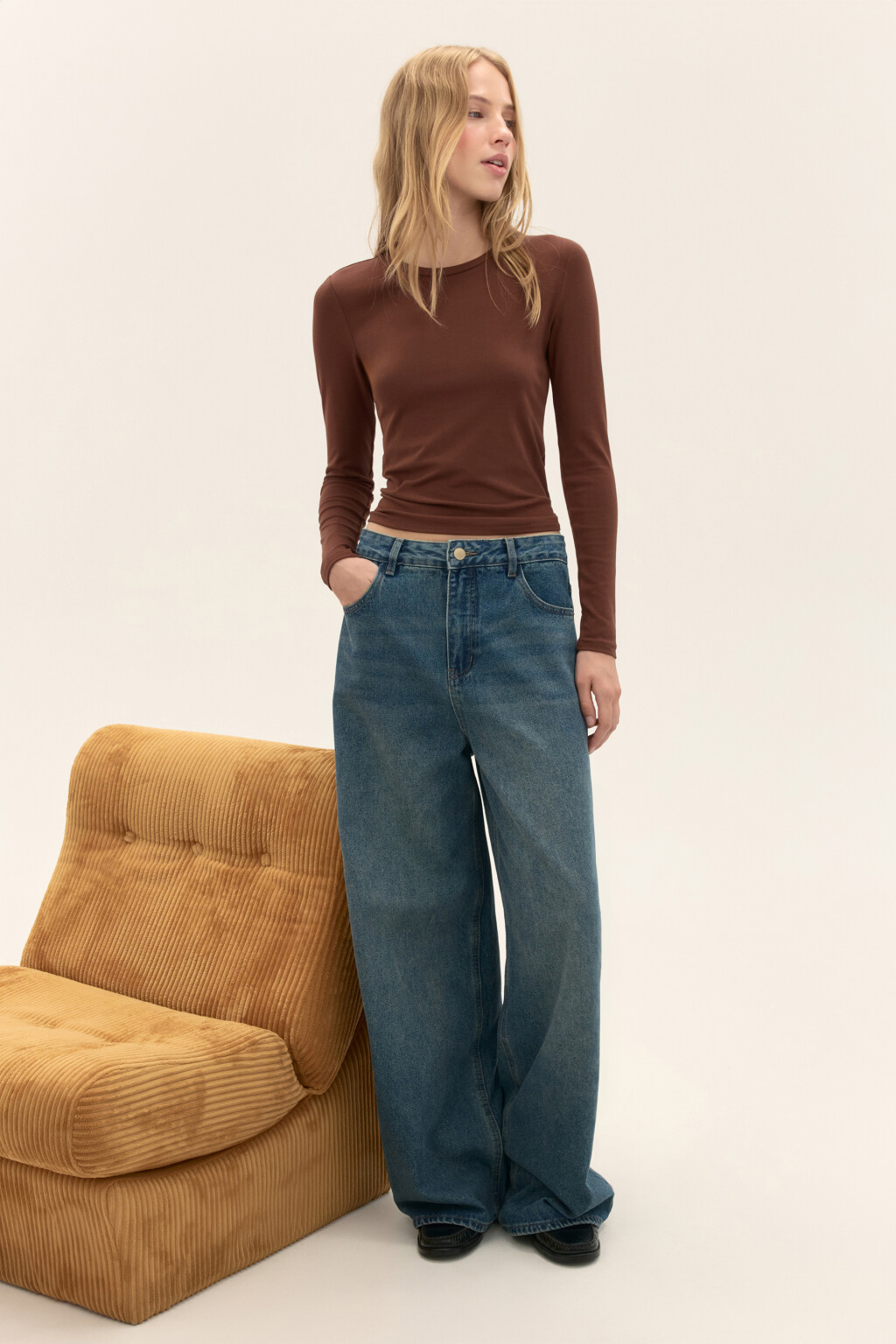 Джинсы baggy fit со средней посадкой - цвет темный тинт - 1