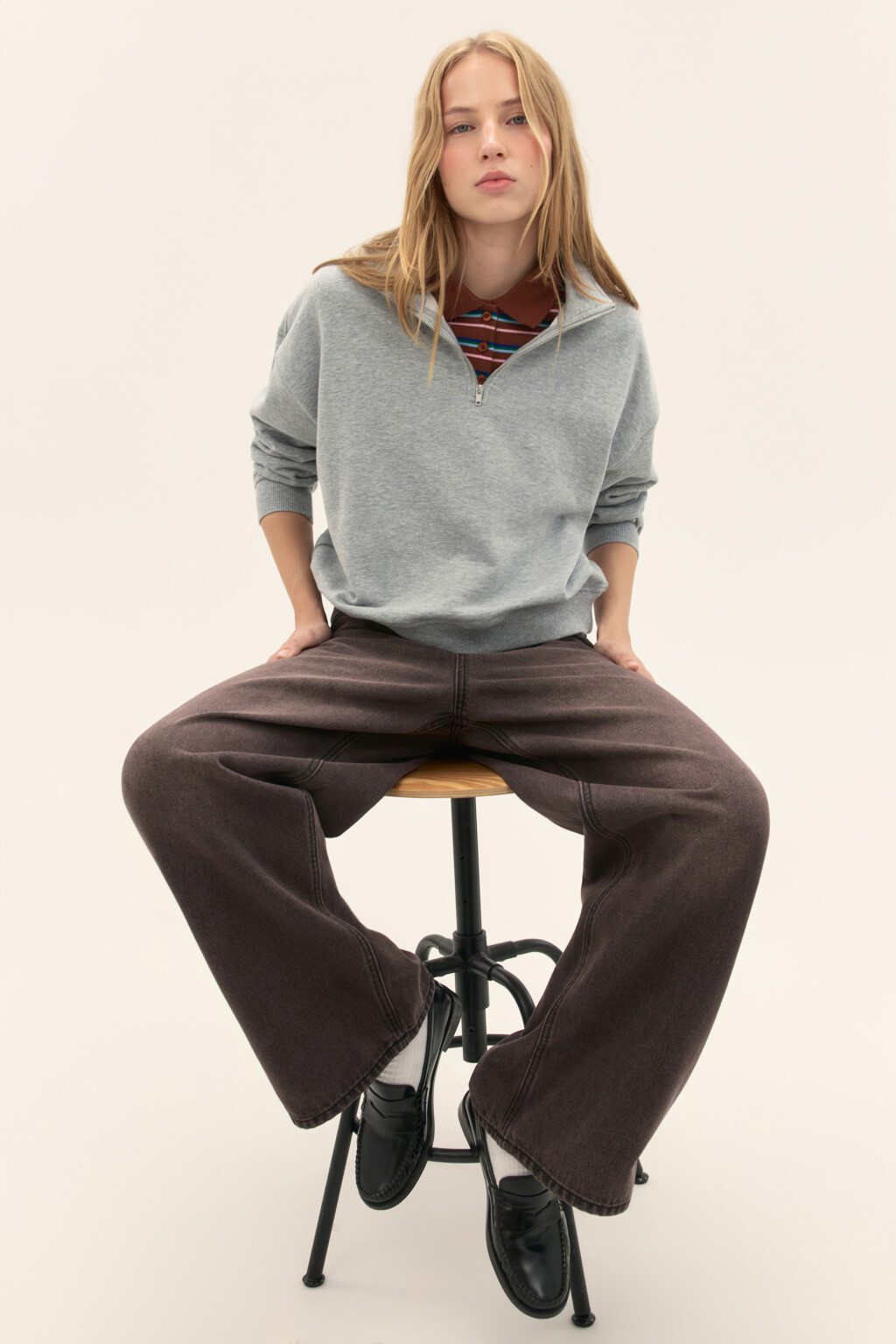 Джинсы baggy fit со средней посадкой - цвет коричневый - 1