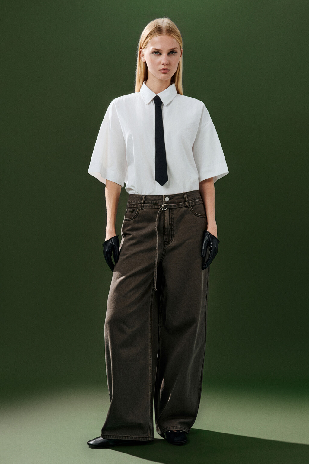 Джинсы baggy с поясом-шнурком - цвет зеленый - 5