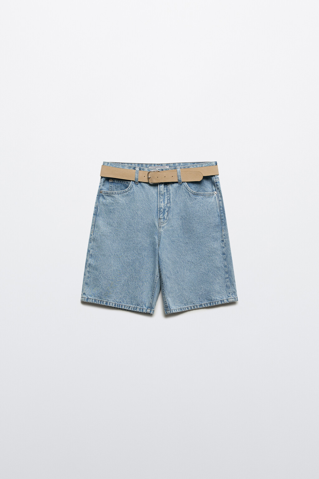 Шорты джинсовые прямые с ремнем - цвет голубой - 7