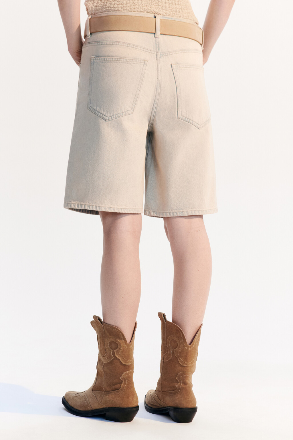 Шорты джинсовые прямые с ремнем - цвет синий - 4