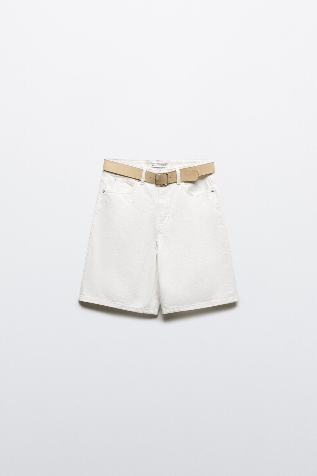 Шорты джинсовые прямые с ремнем - цвет белый - 7