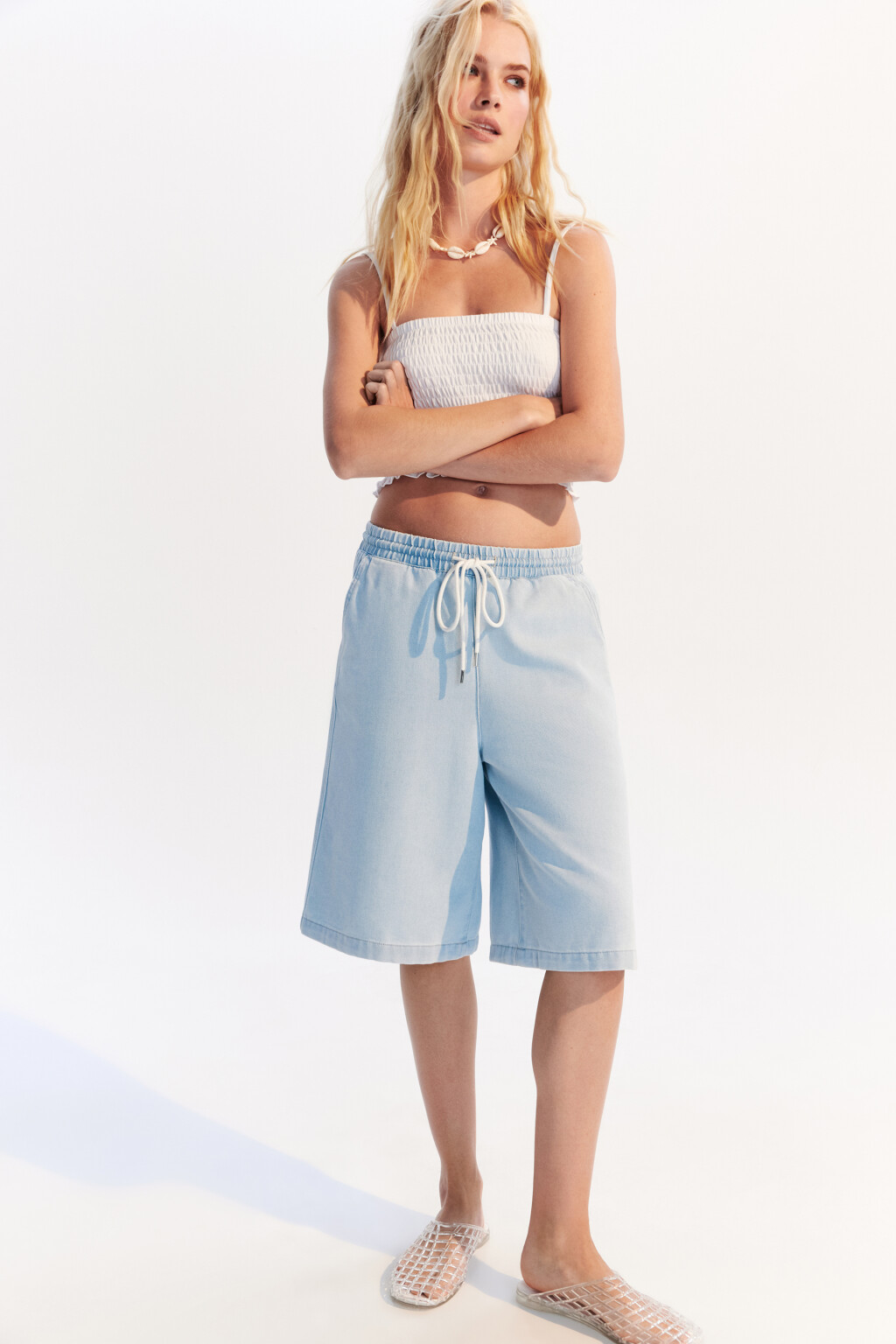 Джортсы с поясом на завязках - цвет голубой - 1
