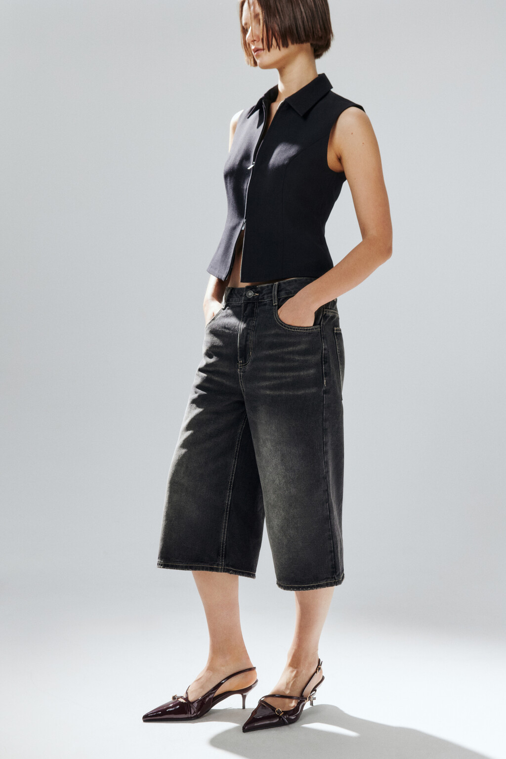 Джортсы широкие с низкой посадкой - цвет серый - 2