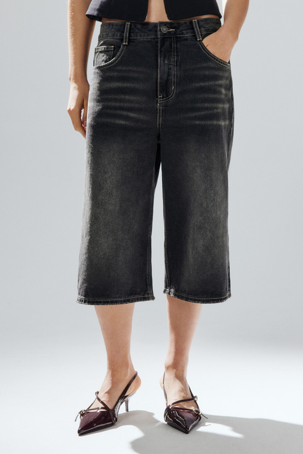 Джортсы широкие с низкой посадкой - цвет серый - 3