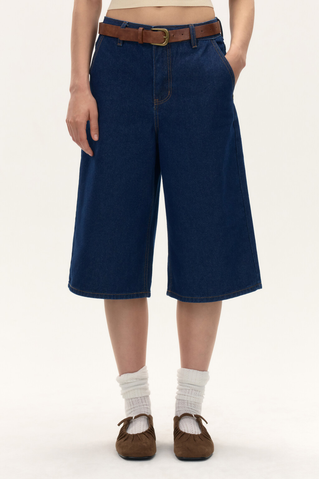 Джортсы широкие с ремнем - цвет синий - 4