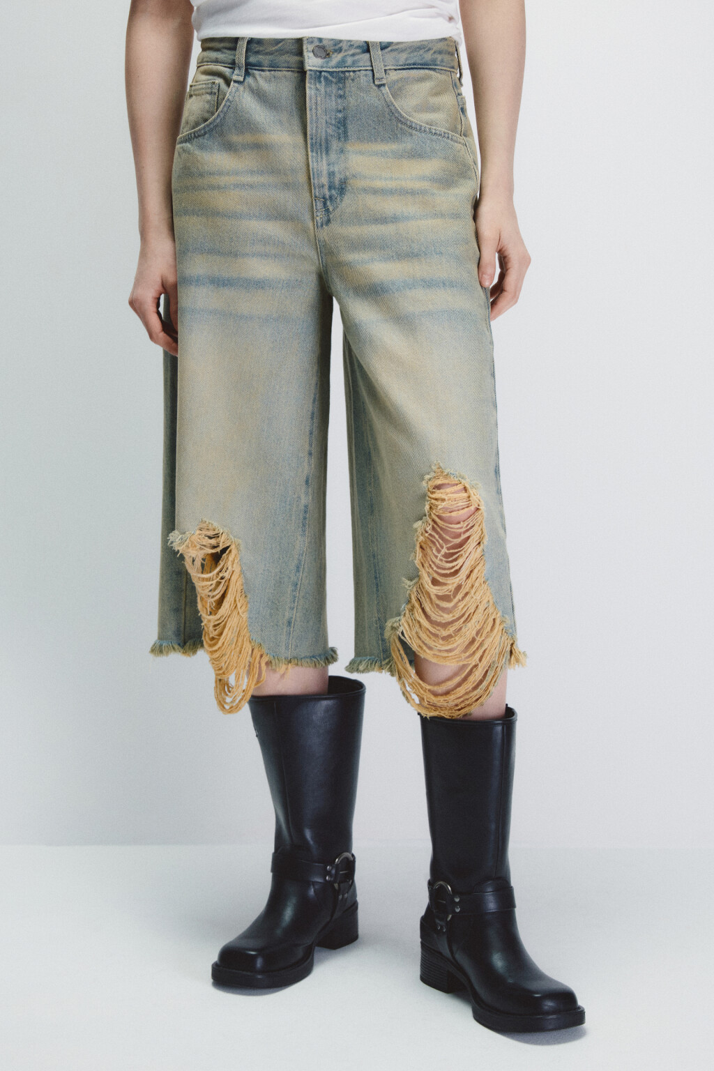 Джортсы рваные с бахромой - цвет синий - 2