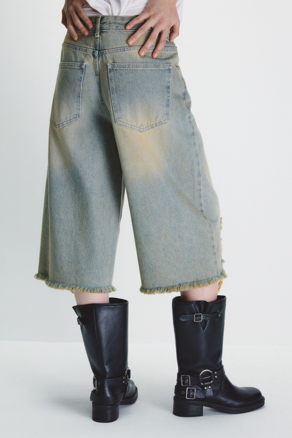 Джортсы рваные с бахромой - цвет синий - 3