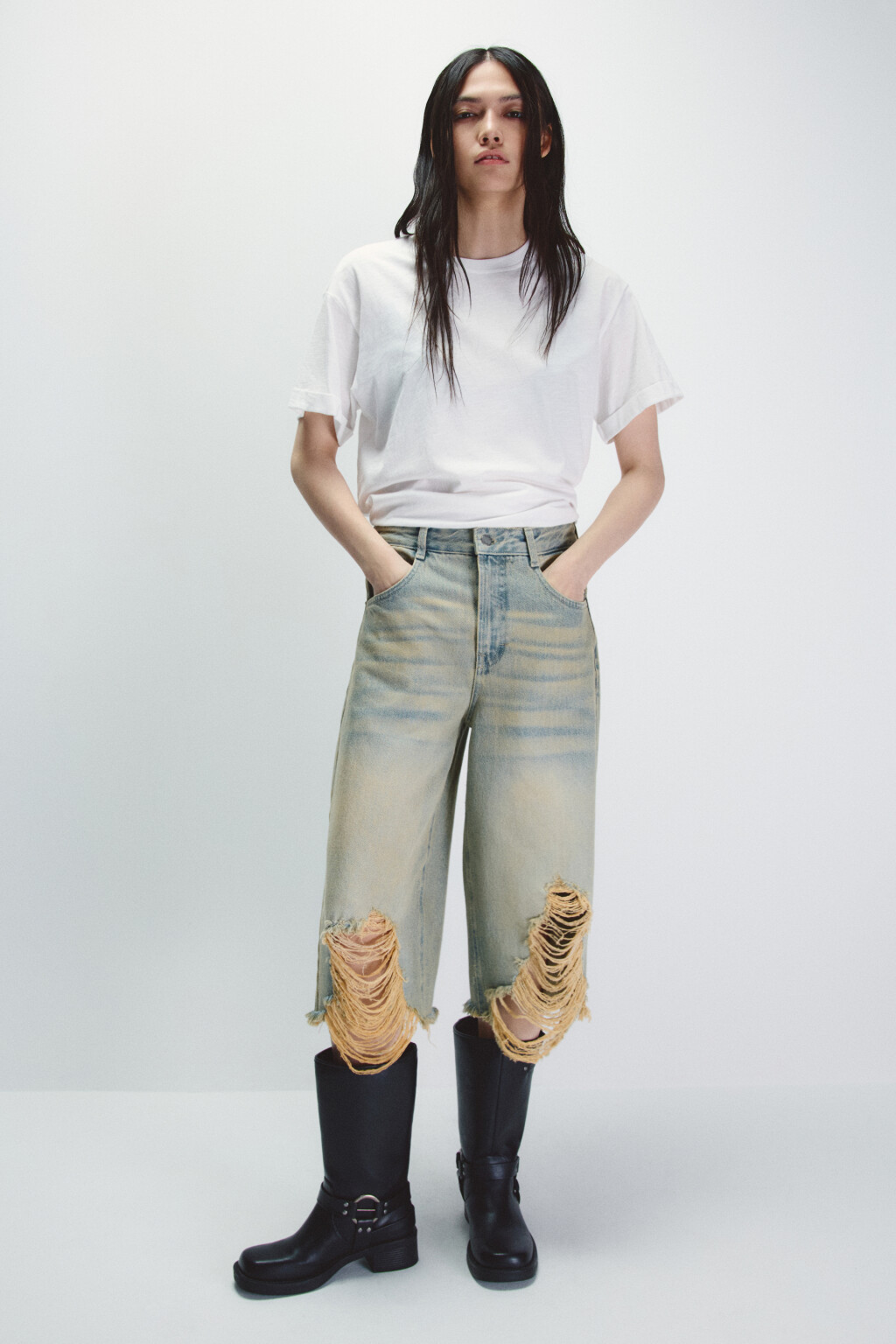 Джортсы рваные с бахромой - цвет синий - 4