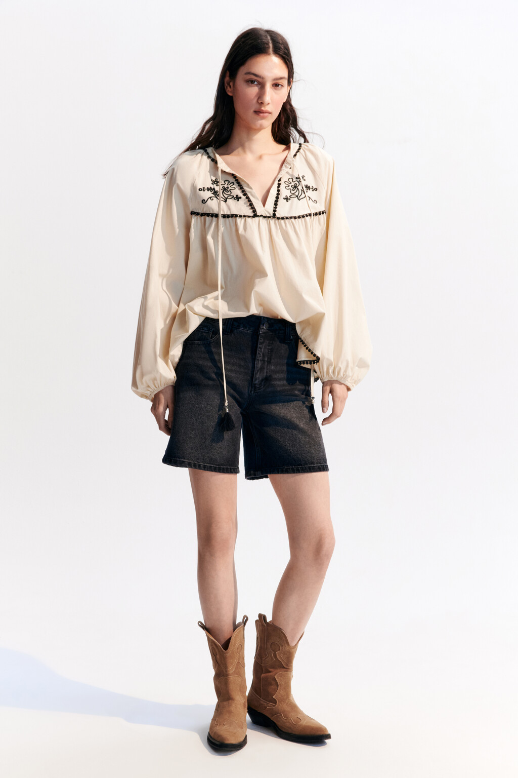 Шорты джинсовые с вареным эффектом - цвет серый - 4