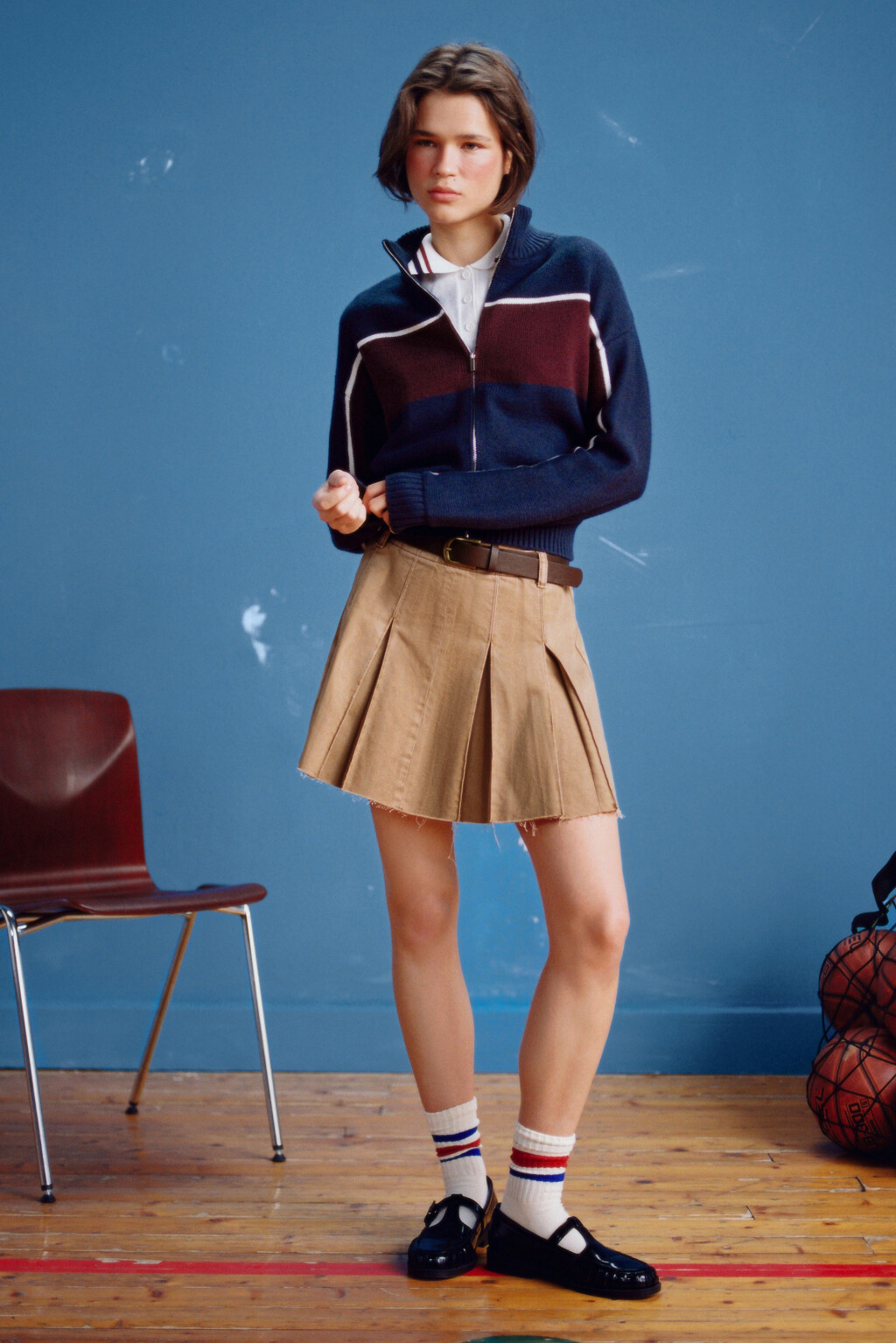 Юбка джинсовая в складку с ремнем - цвет бежевый - 8