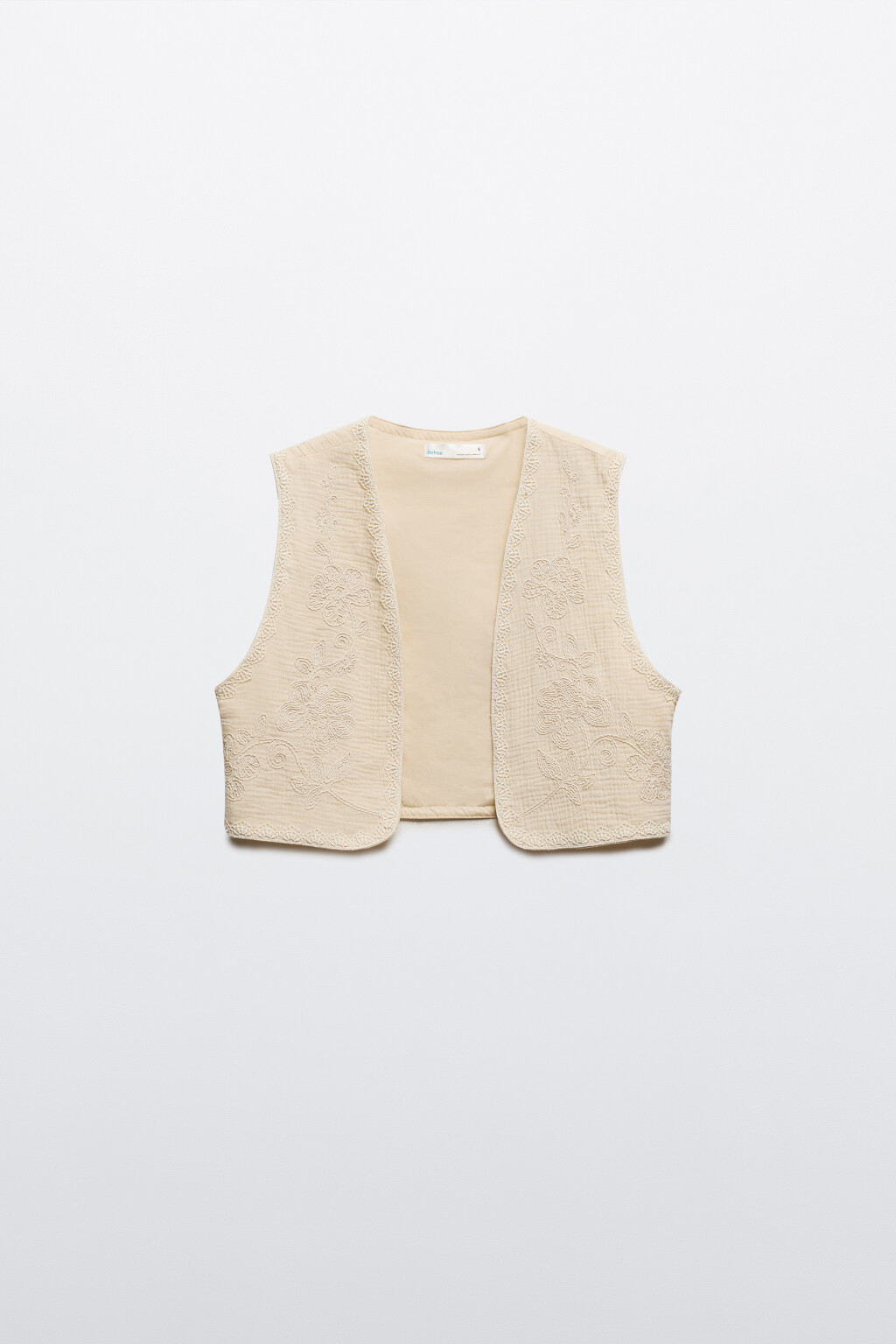 Жилет хлопковый с цветочной вышивкой - цвет бежевый - 8