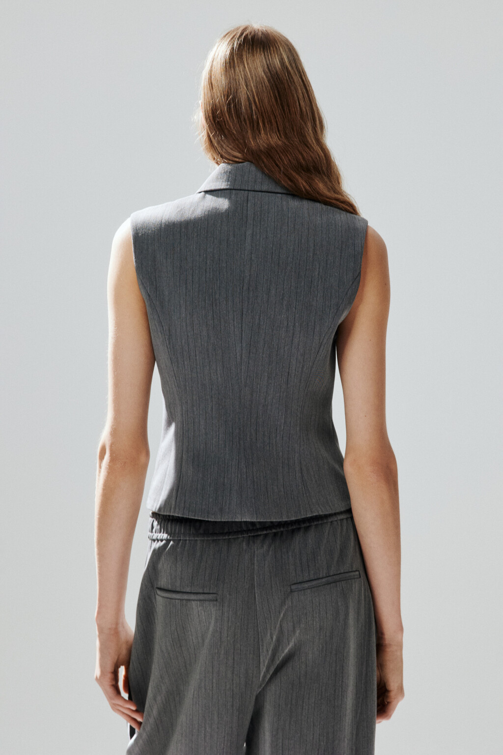 Жилет на молнии с отложным воротником - цвет серый - 4