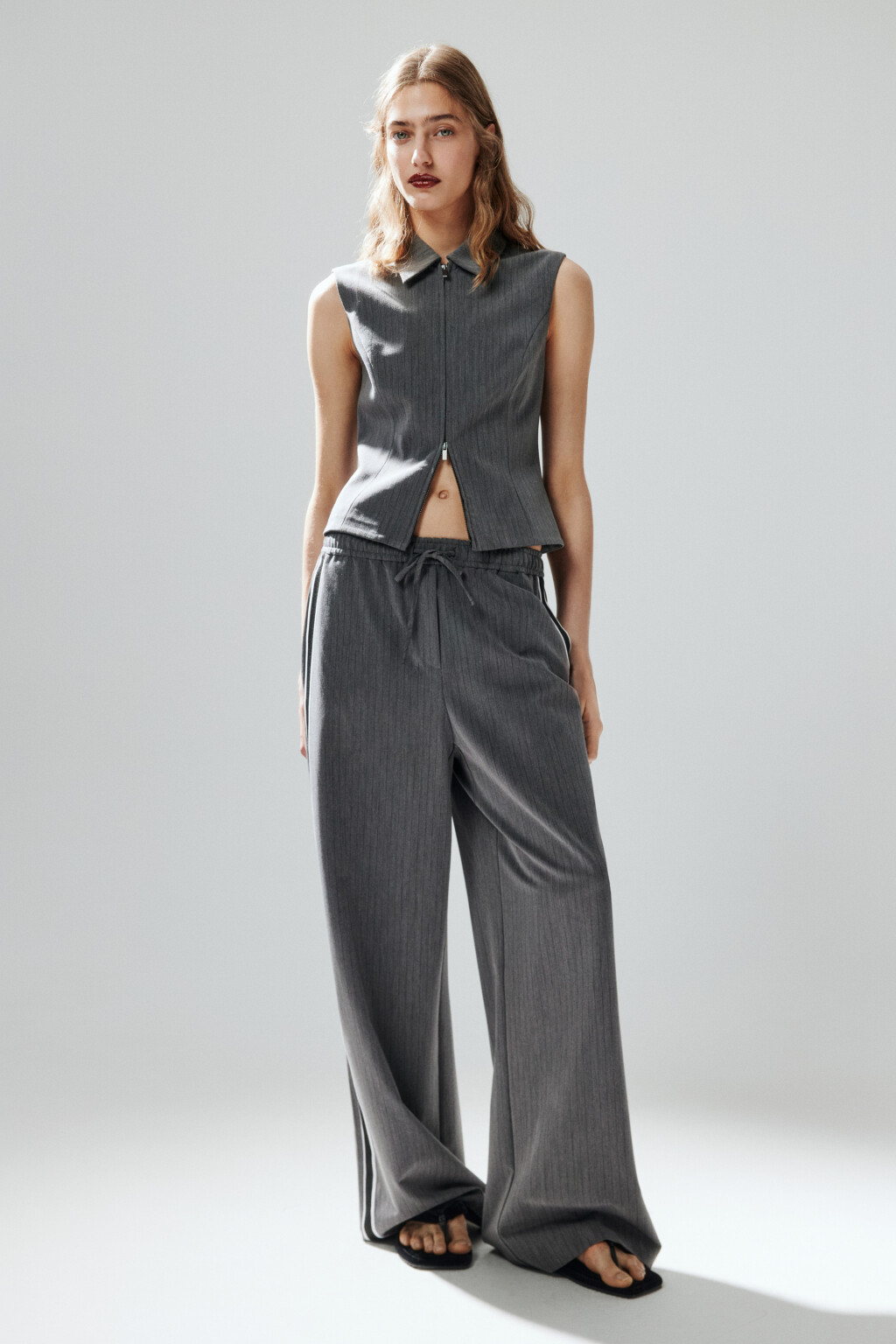 Жилет на молнии с отложным воротником - цвет серый - 5