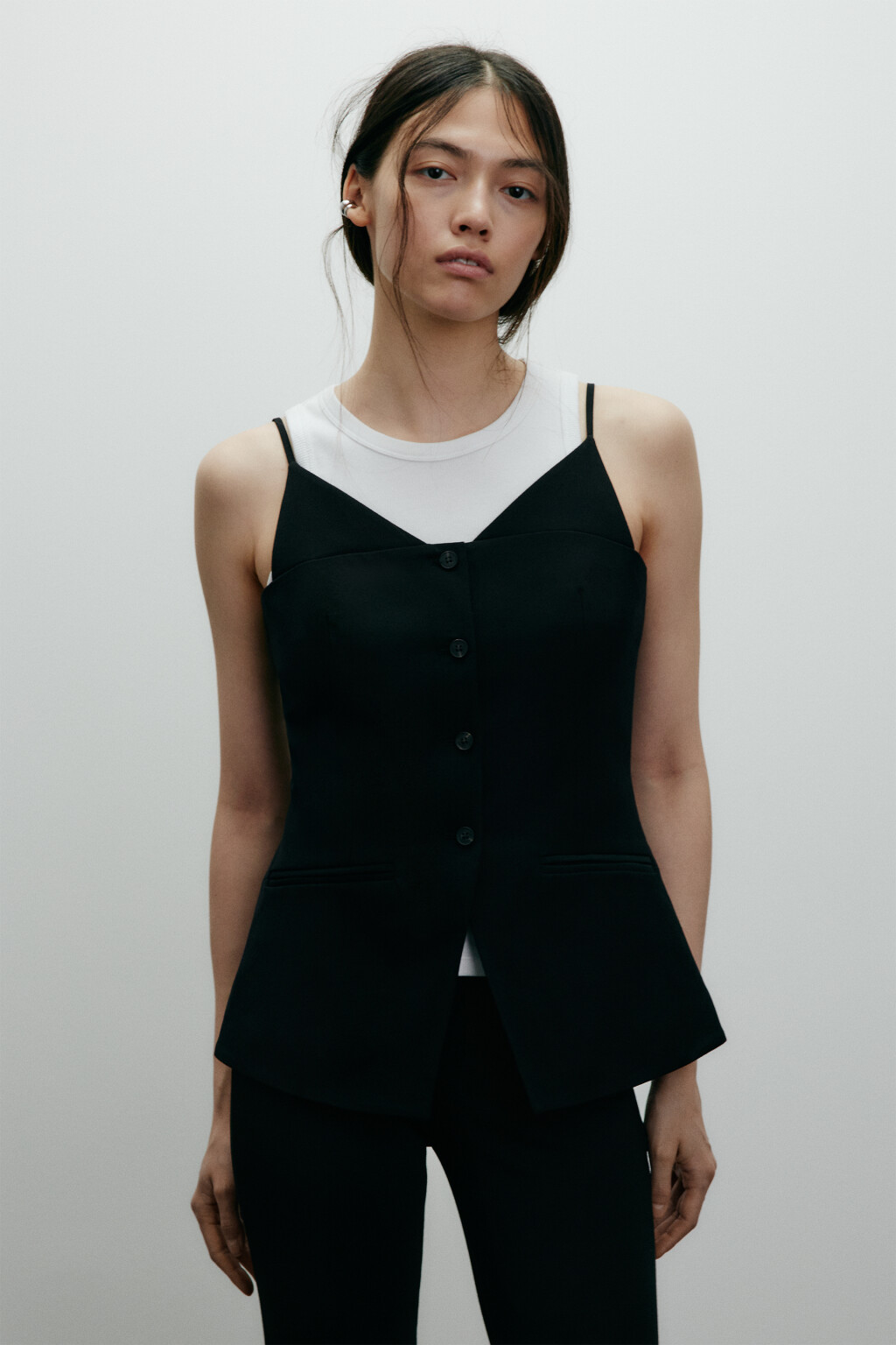 Жилет костюмный на бретелях - цвет черный - 5