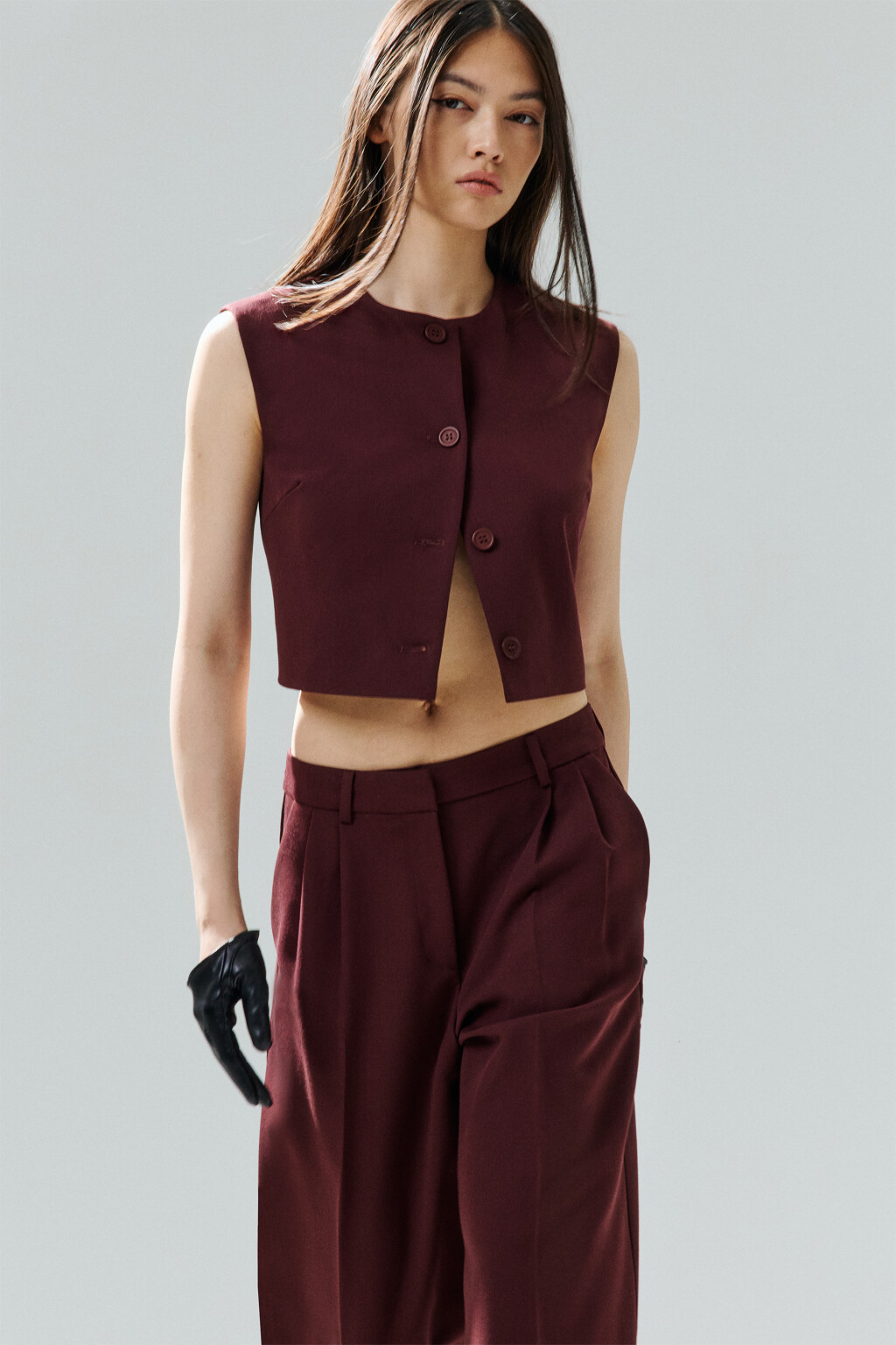 Жилет костюмный с круглым вырезом - цвет бордовый - 1