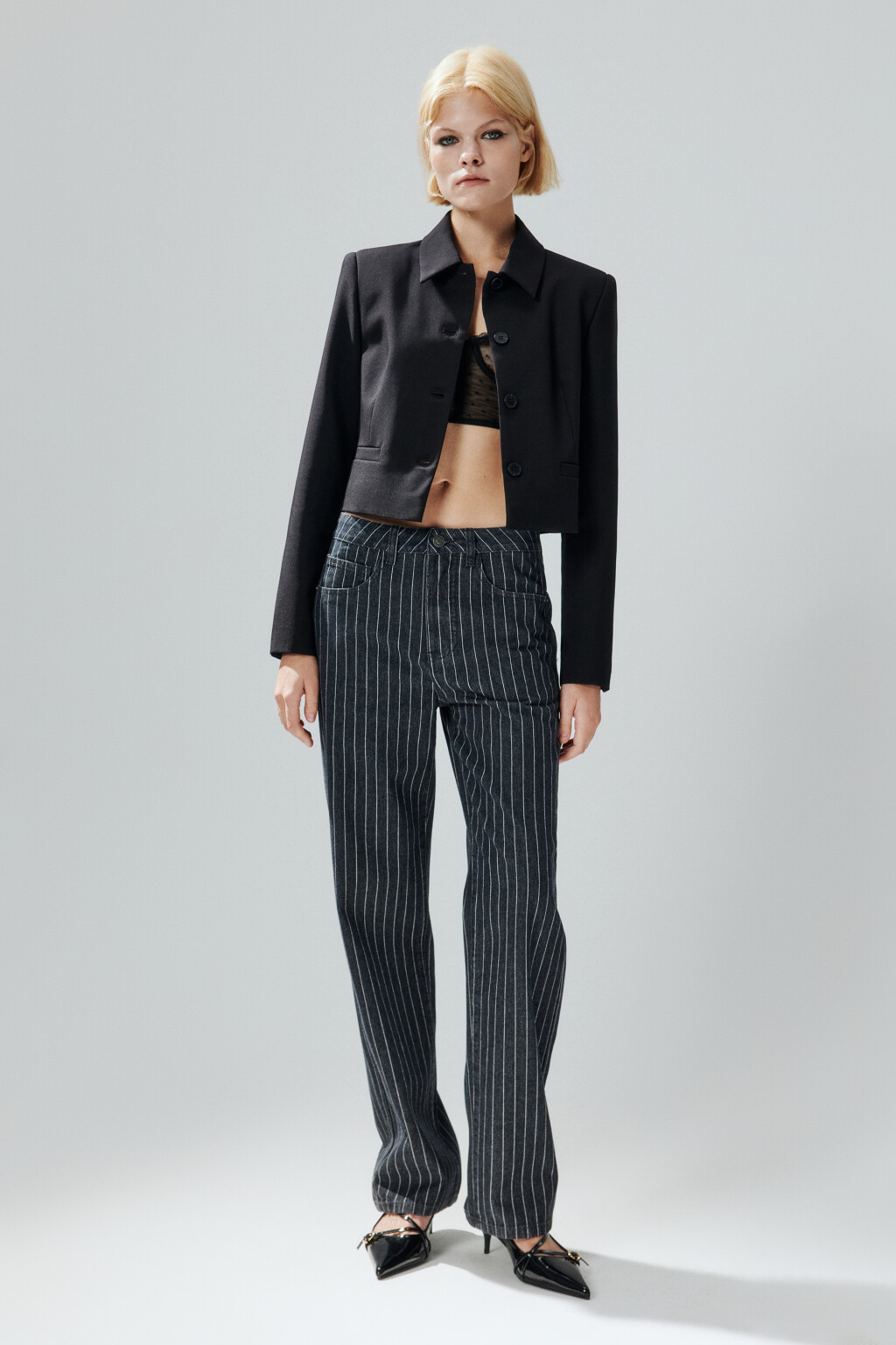 Жакет укороченный с отложным воротником - цвет черный - 8