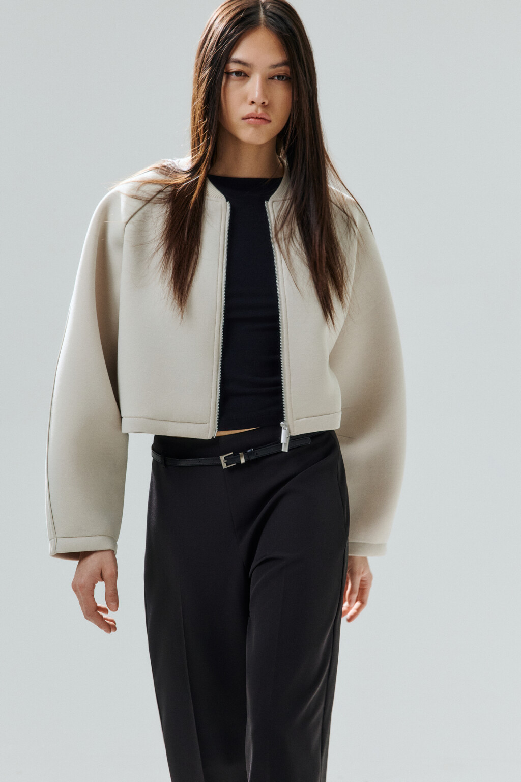 Жакет-бомбер укороченный на молнии - цвет бежевый - 1