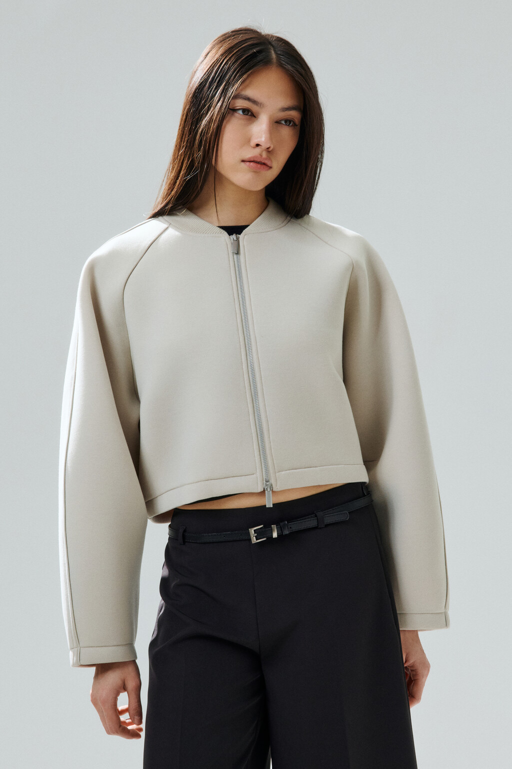 Жакет-бомбер укороченный на молнии - цвет бежевый - 2