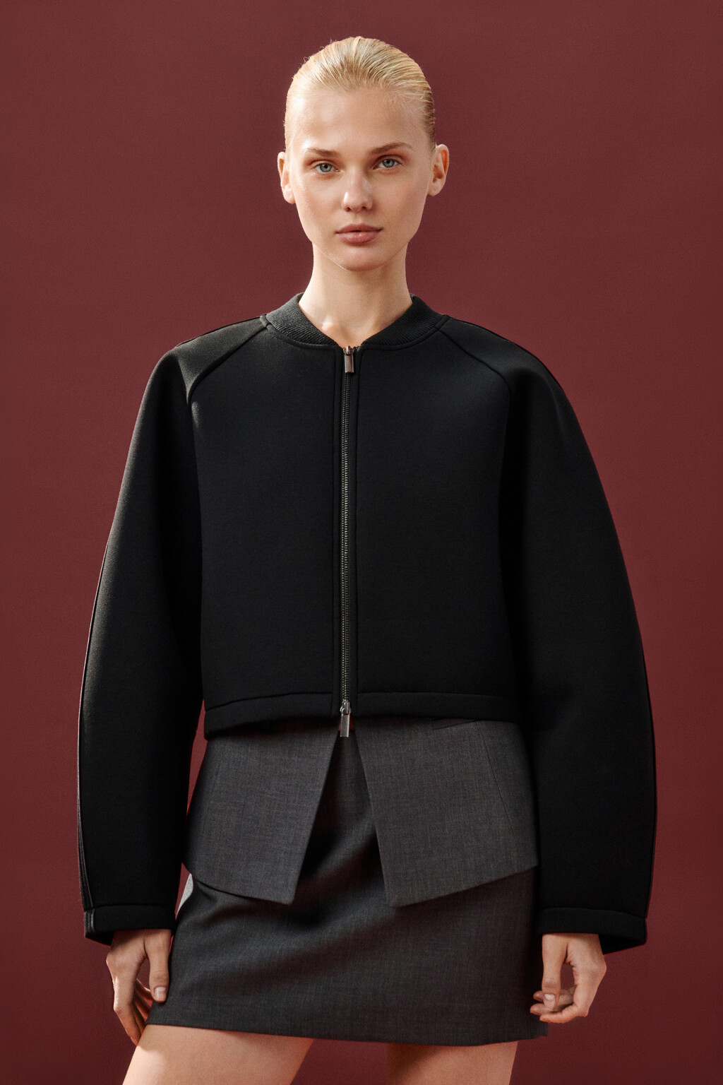 Жакет-бомбер укороченный на молнии - цвет черный - 3