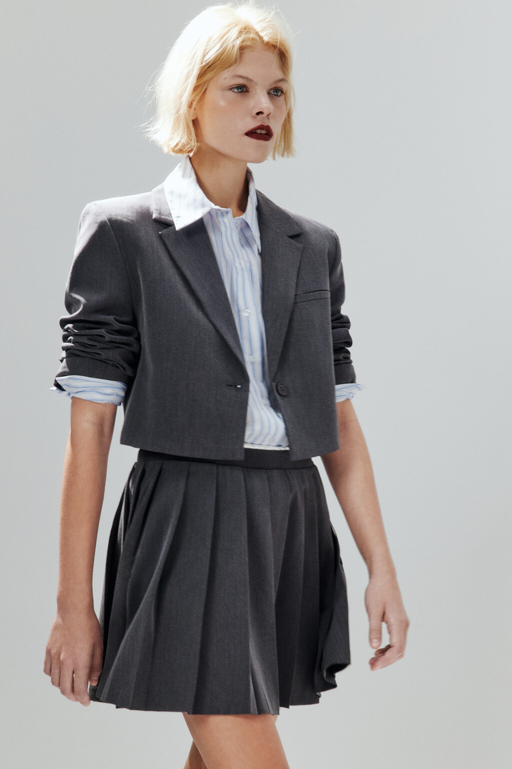 Жакет укороченный однобортный - цвет серый - 1