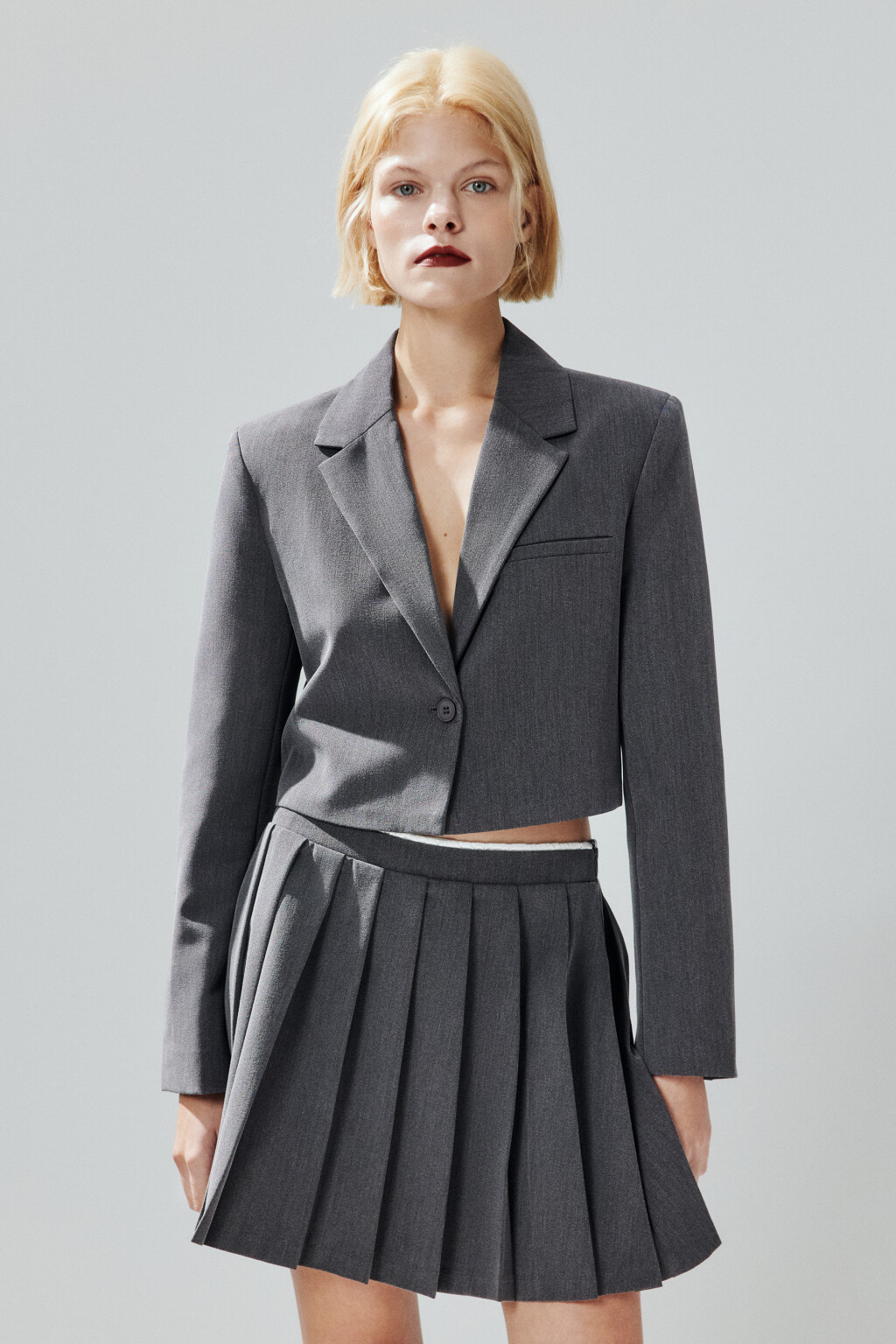 Жакет укороченный однобортный - цвет серый - 2