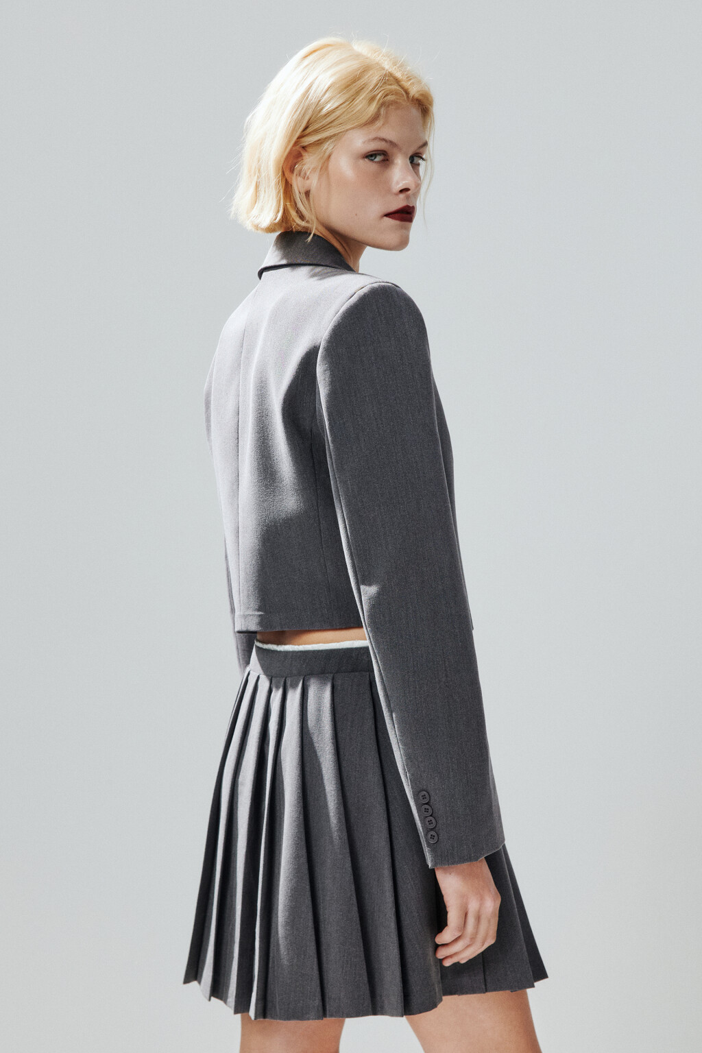 Жакет укороченный однобортный - цвет серый - 3