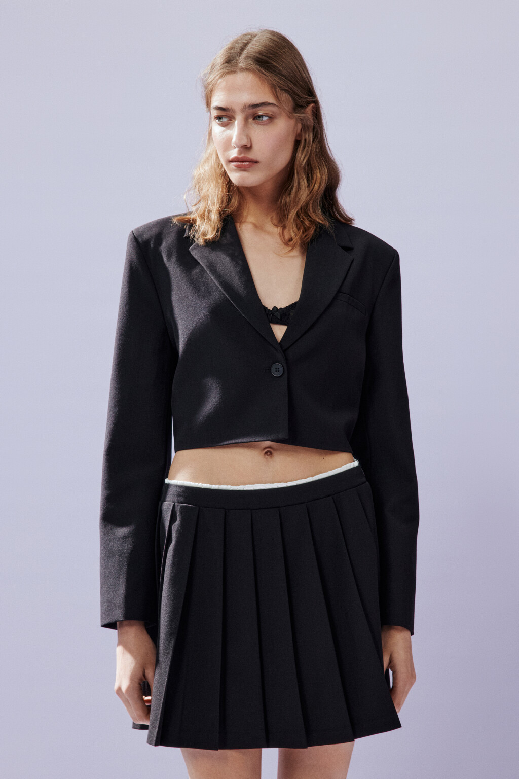 Жакет укороченный однобортный - цвет черный - 2