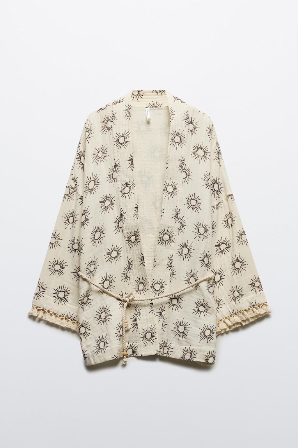 Блузка-кимоно с поясом и кисточками - цвет черный - 9