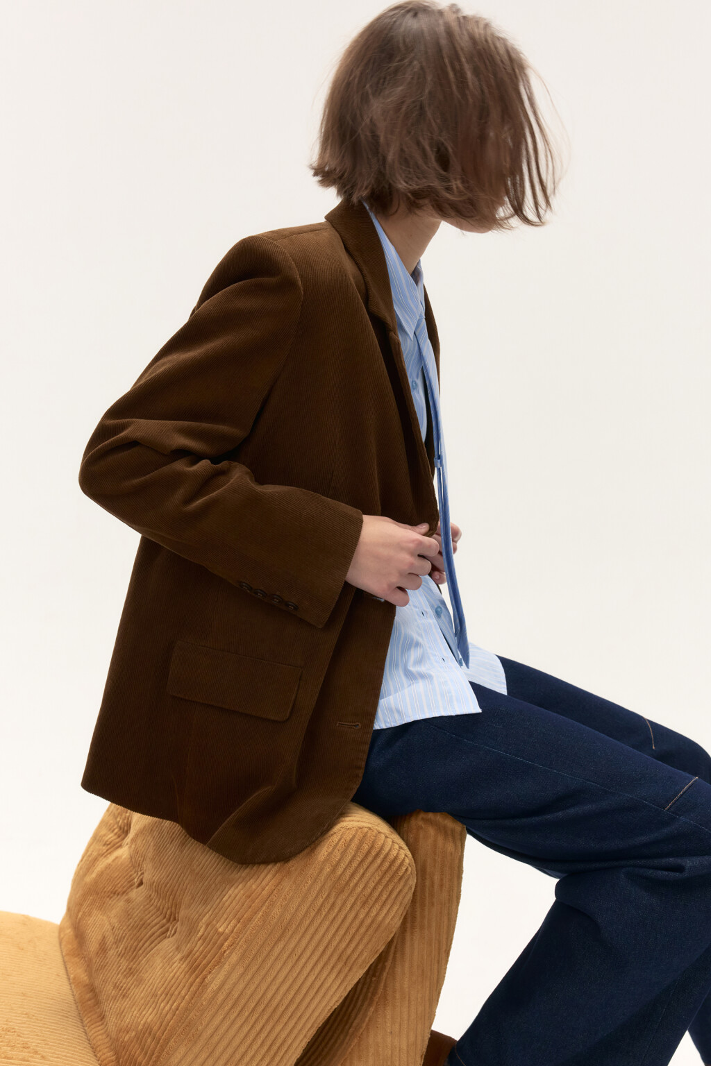 Пиджак однобортный из вельвета - цвет коричневый - 1