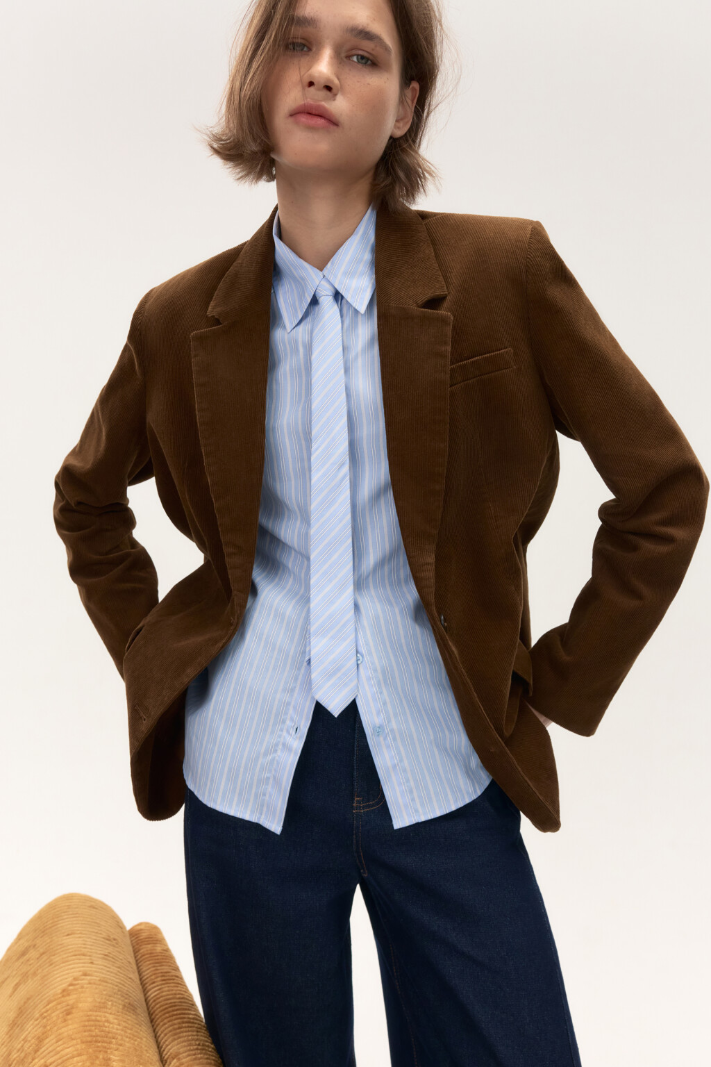 Пиджак однобортный из вельвета - цвет коричневый - 2