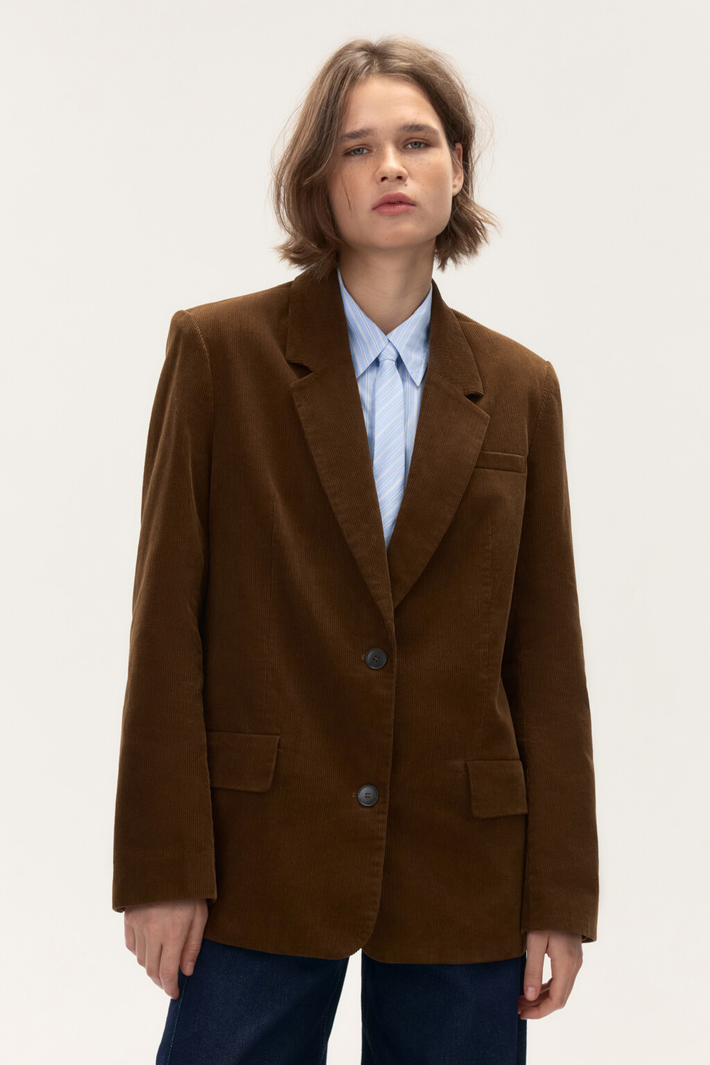 Пиджак однобортный из вельвета - цвет коричневый - 3