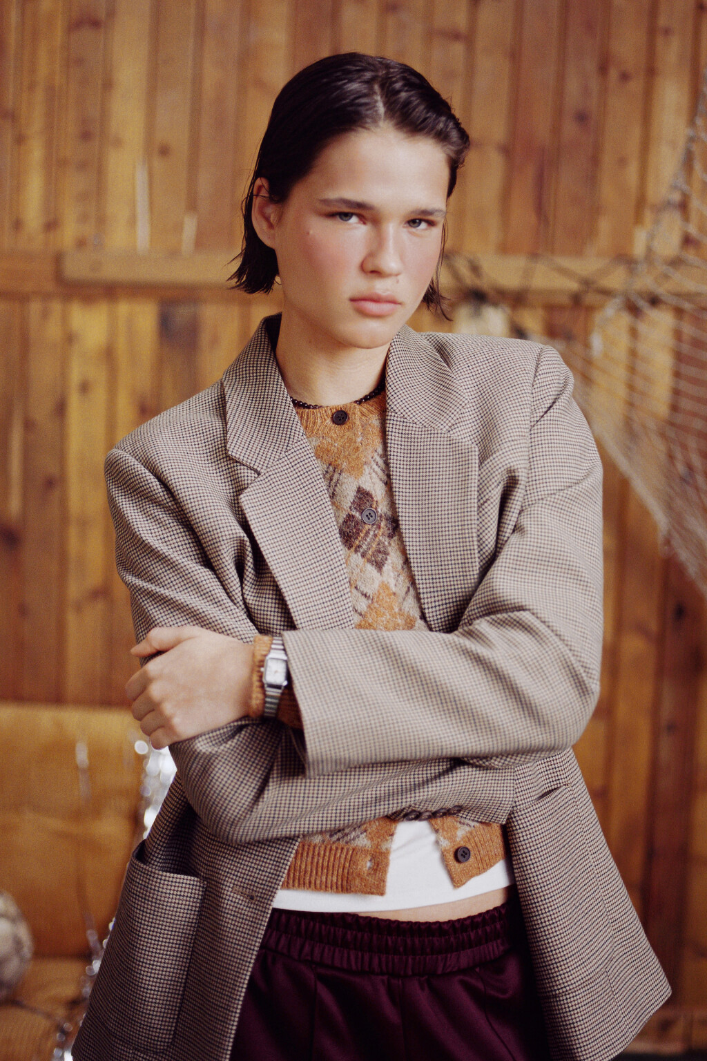 Пиджак в клетку с накладными карманами - цвет бежевый - 10