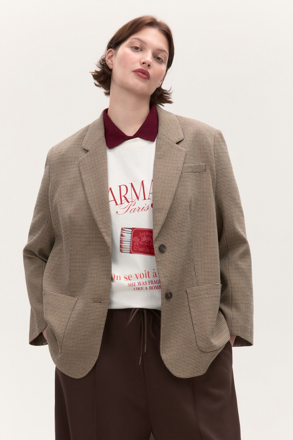 Пиджак в клетку с накладными карманами - цвет бежевый - 1