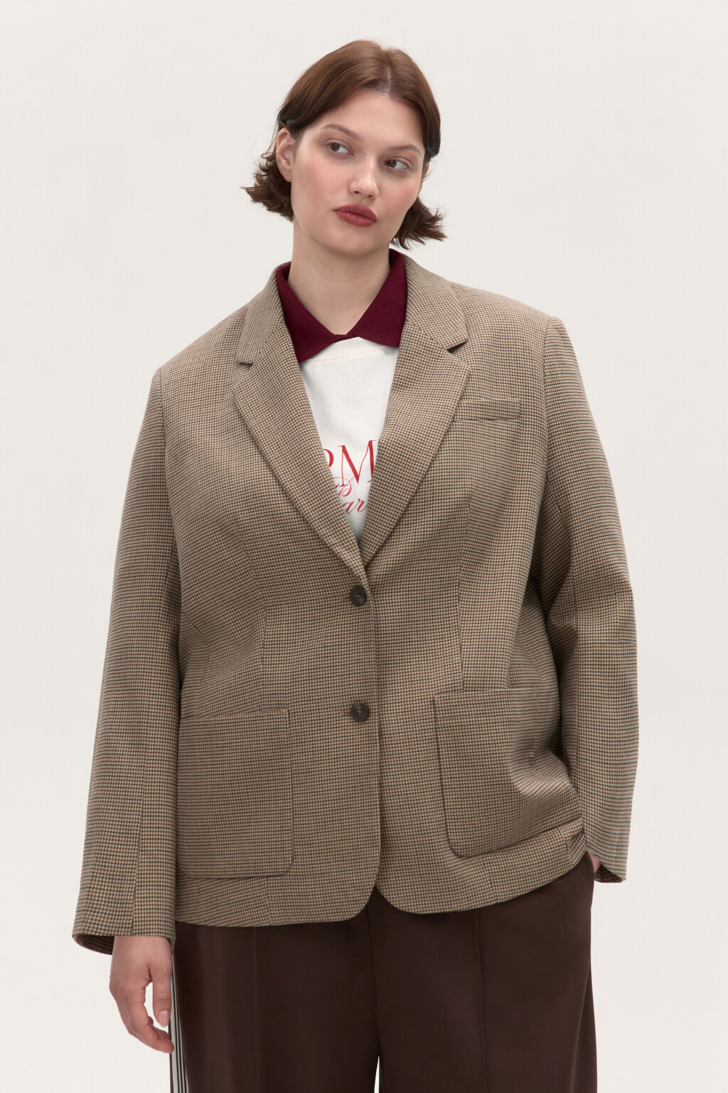 Пиджак в клетку с накладными карманами - цвет бежевый - 2
