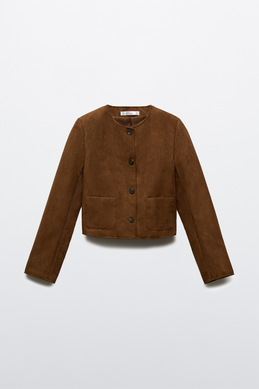 Жакет укороченный с замшевой фактурой - цвет коричневый - 8