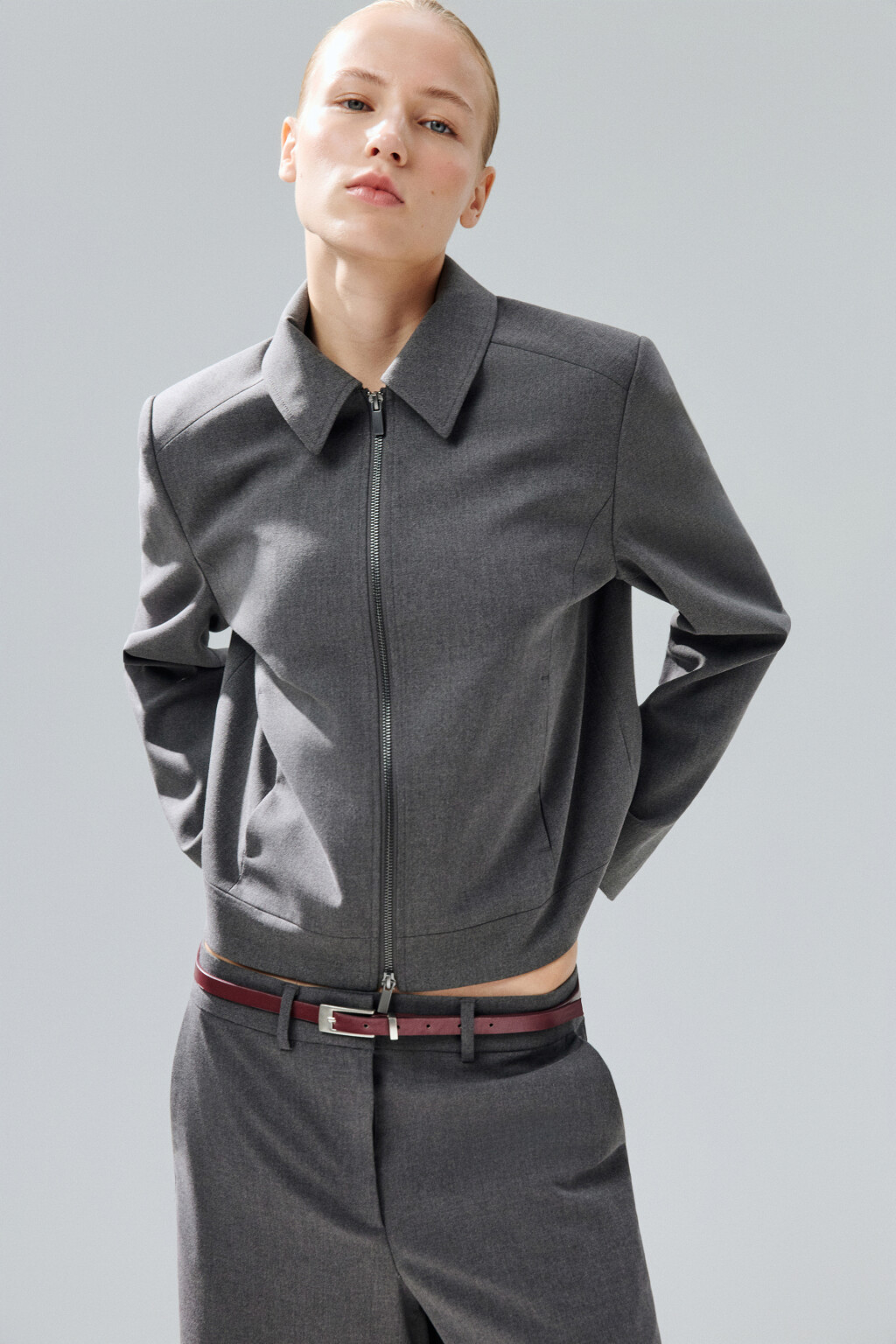 Жакет-бомбер на молнии - цвет серый - 1