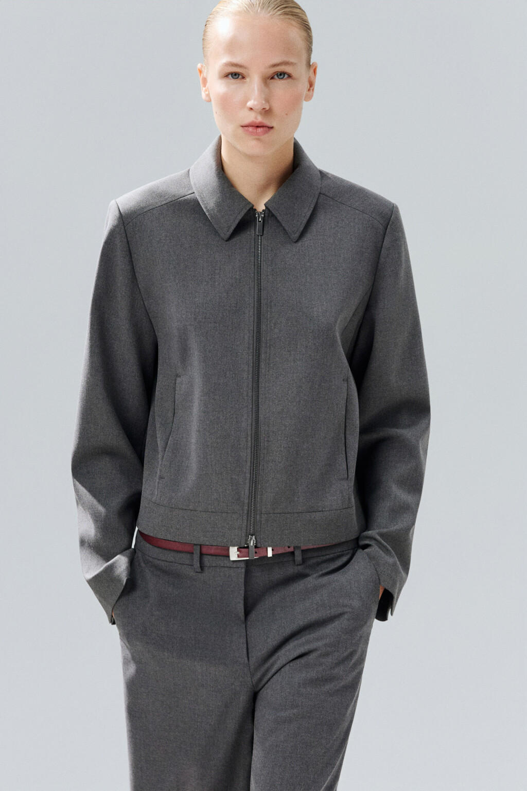 Жакет-бомбер на молнии - цвет серый - 3