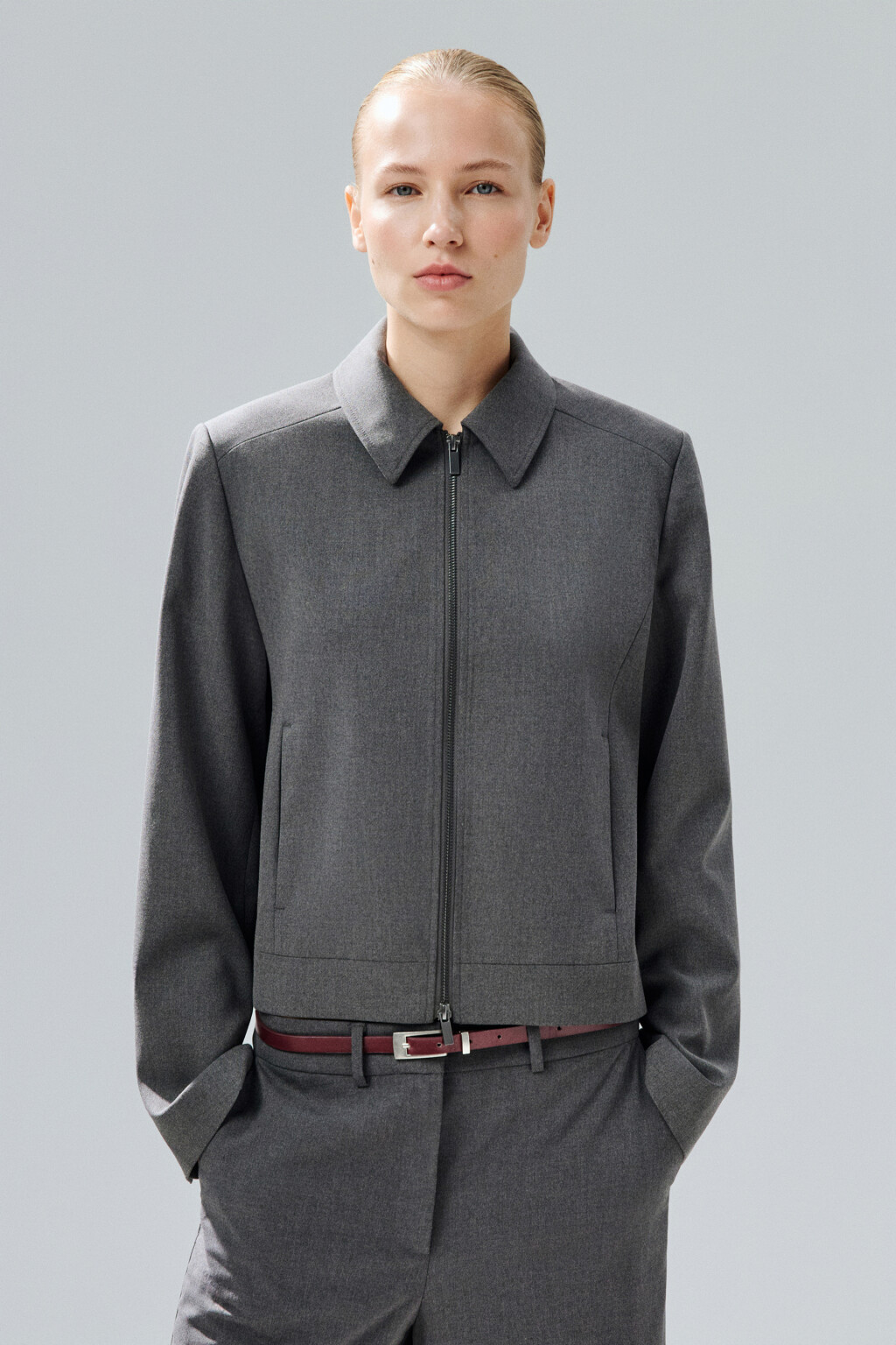 Жакет-бомбер на молнии - цвет серый - 4