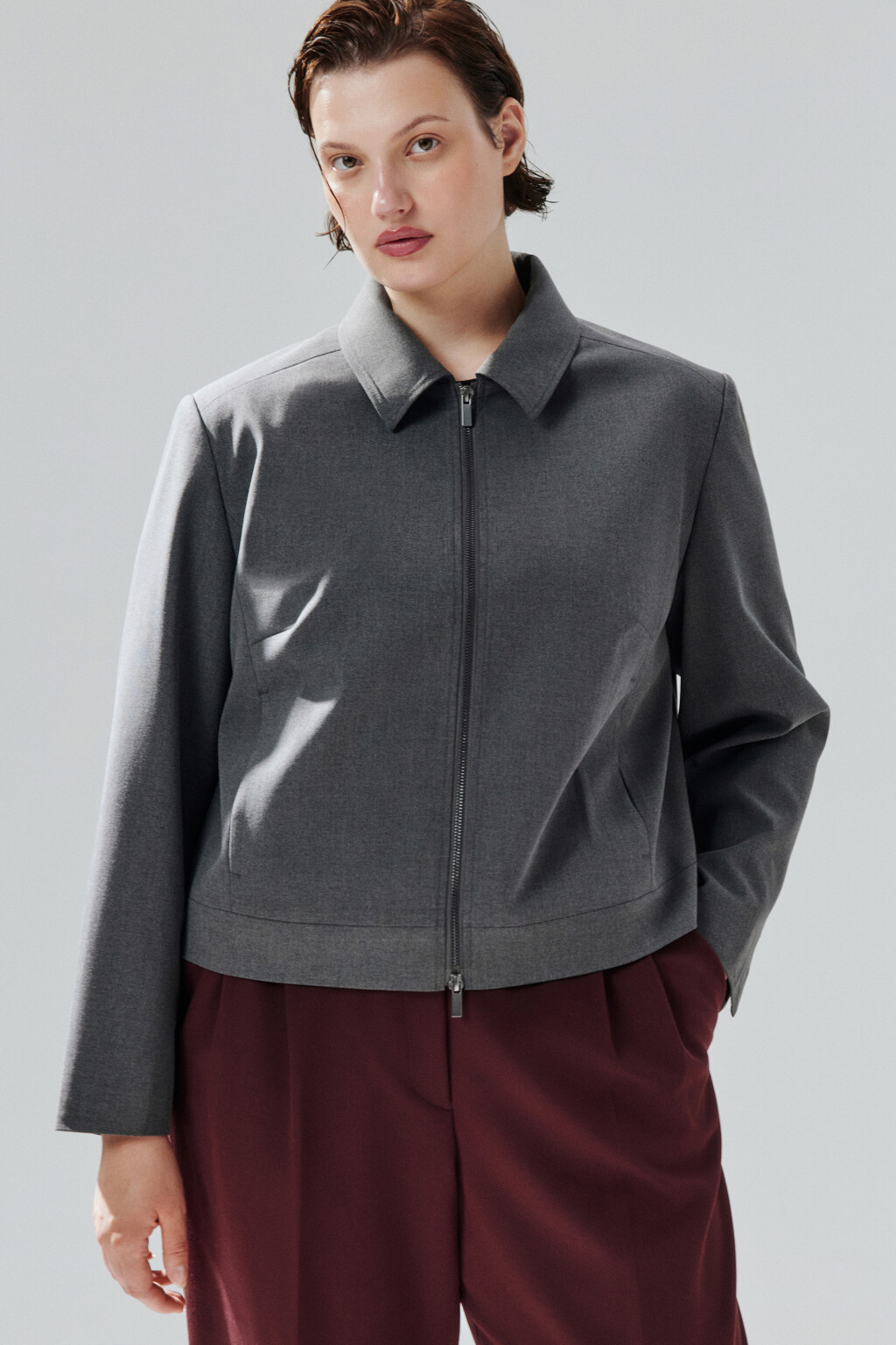 Жакет-бомбер на молнии - цвет серый - 1
