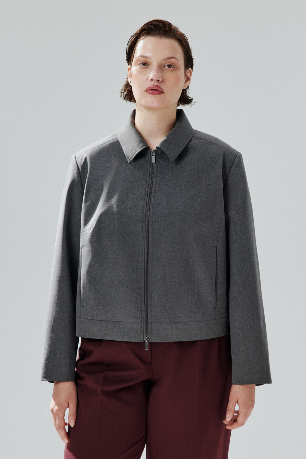 Жакет-бомбер на молнии - цвет серый - 2